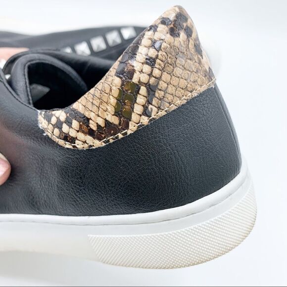Steve Madden Sienna Black Lace Up Sneakers with Snakeskin and Stud Detailing - Picture 11 of 14